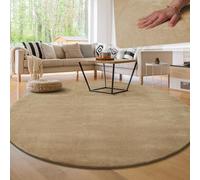 Paco Home Tapis Moderne Doux Salon À Poils Courts Lavable Fluffy Uni Effet Fourrure Intemporel Élégant Antidérapant Facile À Entretenir, Dimension:200 cm Rond, Couleur:Beige 2