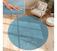 Paco Home Tapis Moderne Doux Salon À Poils Courts Lavable Fluffy Uni Effet Fourrure Intemporel Élégant Antidérapant Facile À Entretenir, Dimension:200 cm Rond, Couleur:Turquoise