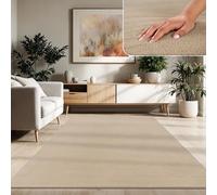 Paco Home Tapis Moderne Doux Salon À Poils Courts Lavable Fluffy Uni Effet Fourrure Intemporel Élégant Antidérapant Facile À Entretenir, Dimension:200 cm carré, Couleur:Beige 2