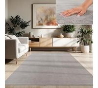 Paco Home Tapis Moderne Doux Salon À Poils Courts Lavable Fluffy Uni Effet Fourrure Intemporel Élégant Antidérapant Facile À Entretenir, Dimension:140x200 cm, Couleur:Gris