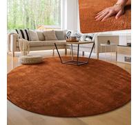 Paco Home Tapis Moderne Doux Salon À Poils Courts Lavable Fluffy Uni Effet Fourrure Intemporel Élégant Antidérapant Facile À Entretenir, Dimension:160 cm Rond, Couleur:Cuivre