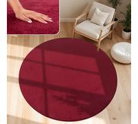 Paco Home Tapis Moderne Doux Salon À Poils Courts Lavable Fluffy Uni Effet Fourrure Intemporel Élégant Antidérapant Facile À Entretenir, Dimension:80 cm Rond, Couleur:Rouge
