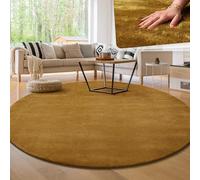 Paco Home Tapis Moderne Doux Salon À Poils Courts Lavable Fluffy Uni Effet Fourrure Intemporel Élégant Antidérapant Facile À Entretenir, Dimension:120 cm Rond, Couleur:Jaune