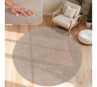 Paco Home Tapis Moderne Doux Salon À Poils Courts Lavable Fluffy Uni Effet Fourrure Intemporel Élégant Antidérapant Facile À Entretenir, Dimension:200 cm Rond, Couleur:Beige