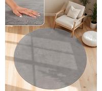 Paco Home Tapis Moderne Doux Salon À Poils Courts Lavable Fluffy Uni Effet Fourrure Intemporel Élégant Antidérapant Facile À Entretenir, Dimension:80 cm Rond, Couleur:Gris