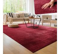 Paco Home Tapis Moderne Doux Salon À Poils Courts Lavable Fluffy Uni Effet Fourrure Intemporel Élégant Antidérapant Facile À Entretenir, Dimension:200 cm carré, Couleur:Rouge