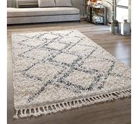 Paco Home Tapis Oriental en Diff. Coloris Salon Poils Longs Motif Losanges Style Berbère, Dimension:120x170 cm, Couleur:Crème