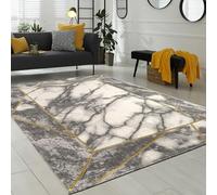 Paco Home Tapis Poil Ras Gris Doré Doux Salon Aspect Marbré Différents Designs, Dimension:80x150 cm, Couleur:Or 5