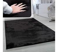 Paco Home Tapis Poils Longs Salon Fausse Fourrure Imitation Fourrure De Lapin Très Douce Noir, Dimension:160 cm Rond