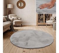 Paco Home Tapis Poils Longs Salon Fausse Fourrure Très Douce Uni en Diff. Coloris Et Tailles, Dimension:200 cm Rond, Couleur:Gris