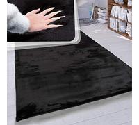 Paco Home Tapis Poils Longs Salon Fausse Fourrure Très Douce Uni en Diff. Coloris Et Tailles, Dimension:200 cm carré, Couleur:Noir