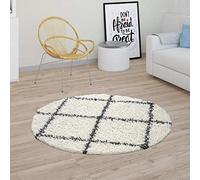 Paco Home Tapis Poils Longs, Shaggy pour Salon, Design Scandinave Et Motif Losanges Beige, Dimension:120 cm Rond
