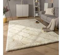 Paco Home Tapis Poils Longs Tapis De Salon Shaggy Imitation Fourrure Lapin Fausse Fourrure Moelleux, Dimension:160 cm Rond, Couleur:Crème