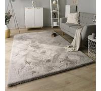 Paco Home Tapis Poils Longs Tapis De Salon Shaggy Imitation Fourrure Lapin Fausse Fourrure Moelleux, Dimension:200 cm Rond, Couleur:Gris