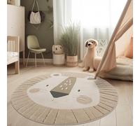 Paco Home Tapis pour Chambre d'enfant Effet 3D Tapis de Jeu Robuste Tons naturels, Dimension:160 cm (Rond), Couleur:Cream (Lion)