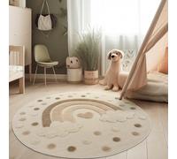 Paco Home Tapis pour Chambre d'enfant Effet 3D Tapis de Jeu Robuste Tons naturels, Dimension:160 cm (Rond), Couleur:Sable (Arc-en-Ciel)