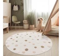 Paco Home Tapis pour Chambre d'enfant Effet 3D Tapis de Jeu Robuste Tons naturels, Dimension:160 cm (Rond), Couleur:Crème (Points)