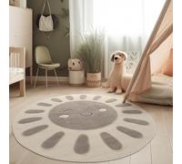 Paco Home Tapis pour Chambre d'enfant Effet 3D Tapis de Jeu Robuste Tons naturels, Dimension:160 cm (Rond), Couleur:Crème (Soleil)