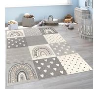 Tapis enfant rond - Paco Home - 120 cm - Gris - Motifs éléphant et lama - Polypropylène - Épaisseur 9 mm