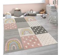 Paco Home Tapis pour Enfant Chambre d'enfant Fille Garçon Différents Motifs Et Tailles, Dimension:133 cm carré, Couleur: Crème Rose Gris