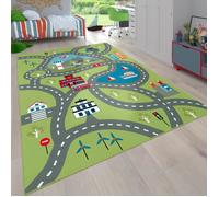 Paco Home Tapis pour enfants, Tapis de jeu pour chambres d'enfants, Avec motif de rue, En vert Vert 140x200 cm