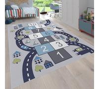 Paco Home Tapis pour Enfants, Tapis de Jeu pour Chambres d'enfants, Boîtes gonflables et Rues, Gris, Dimension:200 cm carré
