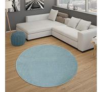 Paco Home Tapis pour Salon Uni Poils Ras Sobre Et Moderne, Turquoise, Dimension:120 cm Rond