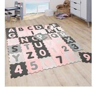 Paco Home Tapis Puzzle Jeux Tapis Mousse Tapis Bébé Fille Chiffres Lettres Pastel Rose 32x32 cm x 36 pièces