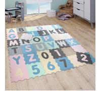Paco Home Tapis Puzzle Tapis De Jeux Tapis En Mousse Tapis Bébé Chiffres Pastel 32x32 cm x 36 pièces