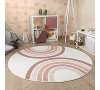 Paco Home Tapis Rond Chambre Enfant Bebe Fille Garcon Arc-en-Ciel Lavable en Machine Moderne, Dimension:100 cm Rond, Couleur:Pink