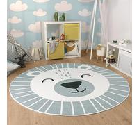 Paco Home Tapis Rond Chambre Enfant Bebe Fille Garcon Tête De Lion Tête d'ours Lavable en Machine Moderne, Dimension:100 cm Rond, Couleur:Gris 2