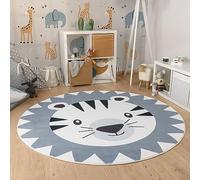 Paco Home Tapis Rond Chambre Enfant Bebe Fille Garcon Tête De Lion Tête d'ours Lavable en Machine Moderne, Dimension:100 cm Rond, Couleur:Gris
