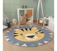Paco Home Tapis Rond Chambre Enfant Bebe Fille Garcon Tête De Lion Tête d'ours Lavable en Machine Moderne, Dimension:160 cm Rond, Couleur:Multicolore