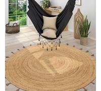 Paco Home Tapis Rond Salon Jute Motif Ethnique Boho Moderne Fait Main Tapis Naturel, Dimension:100 cm Rond, Couleur:Naturelle 6