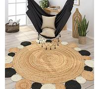 Paco Home Tapis Rond Salon Jute Motif Ethnique Boho Moderne Fait Main Tapis Naturel, Dimension:100 cm Rond, Couleur:Noir 2