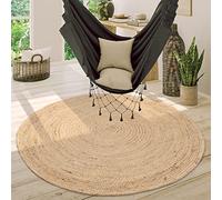 Paco Home Tapis Rond Salon Jute Motif Ethnique Boho Moderne Fait Main Tapis Naturel, Dimension:120 cm Rond, Couleur:Ivoire 2
