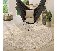 Paco Home Tapis Rond Salon Jute Motif Ethnique Boho Moderne Fait Main Tapis Naturel, Dimension:160 cm Rond, Couleur:Beige