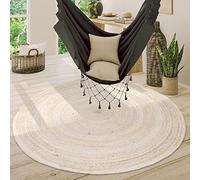 Paco Home Tapis Rond Salon Jute Motif Ethnique Boho Moderne Fait Main Tapis Naturel, Dimension:80 cm Rond, Couleur:Blanc