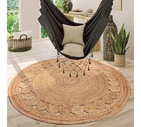 Paco Home Tapis Rond Salon Jute Motif Ethnique Boho Moderne Fait Main Tapis Naturel, Dimension:80 cm Rond, Couleur:Naturelle
