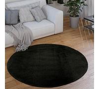 Paco Home Tapis Rond Salon Tapis Poil Ras Moderne Moelleux Lavable Monochrome, Dimension:200 cm Rond, Couleur:Noir