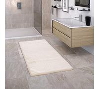 Paco Home Tapis Salle De Bain Tapis De Bain Tapis De Douche Tapis Shaggy Antidérapant Moelleux Lavable Design Monochrome, Dimension:60x100 cm, Couleur:Crème