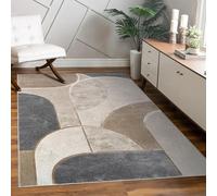 Paco Home Tapis Salon Chambre À Coucher À Poils Courts Motif Géométrique Arc Abstrait Optique 3D Décoration Moderne Gris Beige, Dimension:80x150 cm