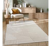 Paco Home Tapis Salon Chambre à Coucher Moderne Floral Court Abstrait Dessins organiques Géométrique Effet 3D Haute qualité Doux crème, Dimension:160x230 cm, Couleur:Crème 3