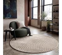 Paco Home Tapis Salon Chambre à Coucher Moelleux Uni Aspect 3D Entretien Facile Design Moderne Lavable Beige, Dimension:160 cm Rond