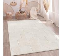Paco Home Tapis Salon Chambre à Coucher Moelleux Uni Aspect 3D Entretien Facile Design Moderne Lavable Crème, Dimension:120x160 cm