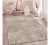 Paco Home Tapis Salon Chambre à Coucher Moelleux Uni Aspect 3D Entretien Facile Design Moderne Lavable Beige, Dimension:160x220 cm