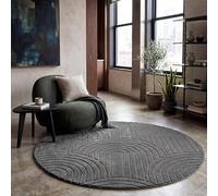 Paco Home Tapis Salon Chambre à Coucher Moelleux Uni Aspect 3D Entretien Facile Design Moderne Lavable Anthracite, Dimension:120 cm Rond