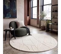 Paco Home Tapis de salon Chambre à coucher Tapis poils longs Doux Lavable Aspect 3D Beige Crème 120 cm rond