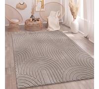 Paco Home Tapis Salon Chambre à Coucher Moelleux Uni Aspect 3D Entretien Facile Design Moderne Lavable Taupe, Dimension:120x160 cm