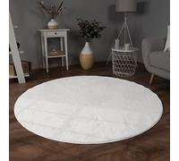 Paco Home Tapis Salon Chambre Adulte Poil Long Shaggy Lavable en Machine Moelleux Pelucheux Blanc, Dimension:200 cm Rond